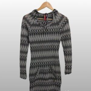 Apple Bottom Women's Top Sweater Dress Medium w Pocket Hood Gray Long Sleeve